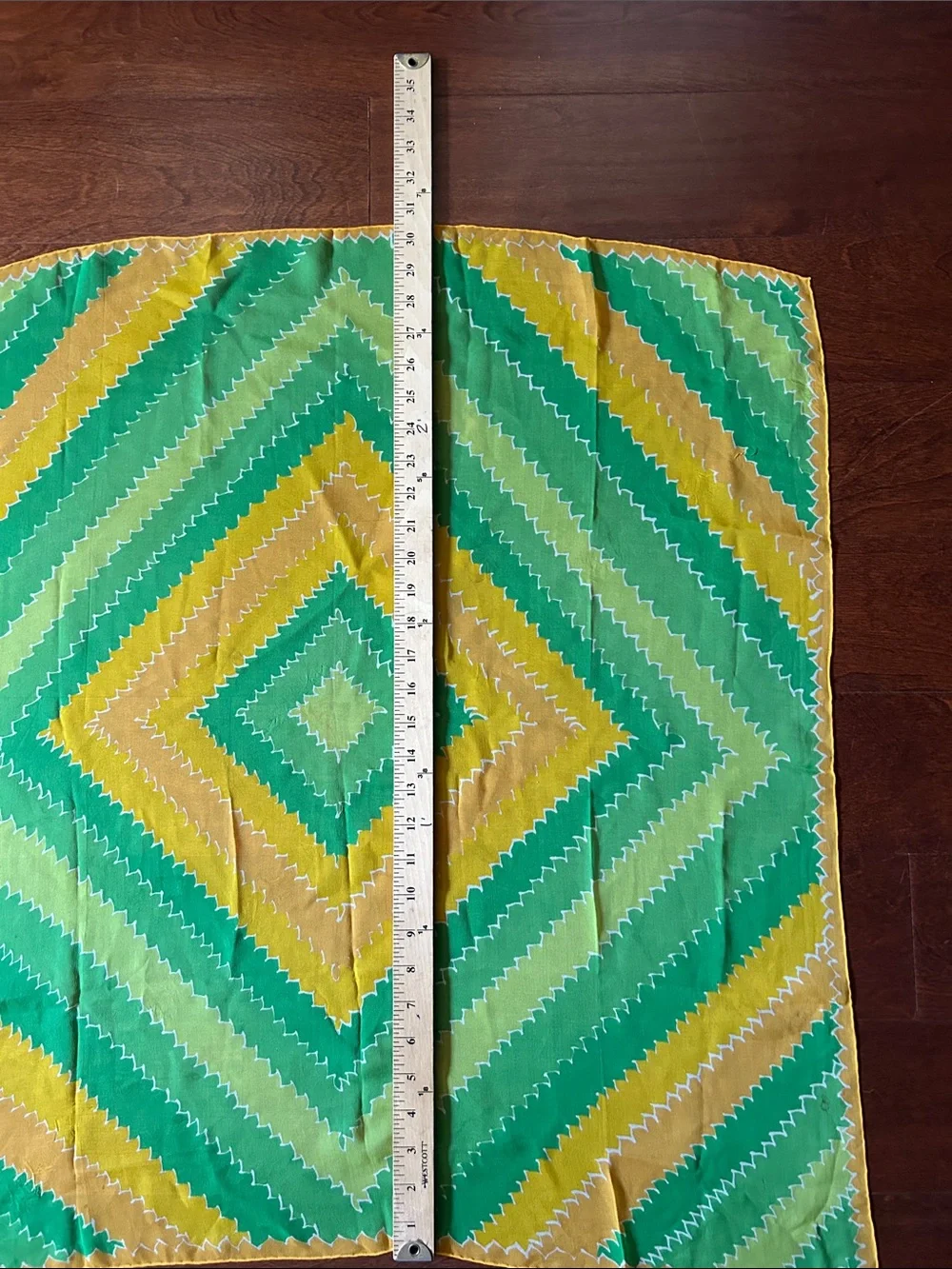 Vintage Silky Lightweight Green and Yellow Geometric Scarf